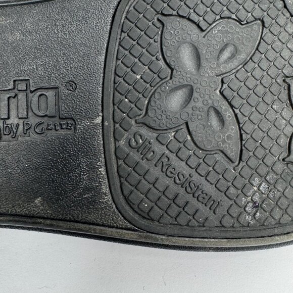 Alegria Womens Sz 8/8.5 Slip Resistant Navy Blue Leather Floral Laser Cut Mary J - Picture 10 of 11